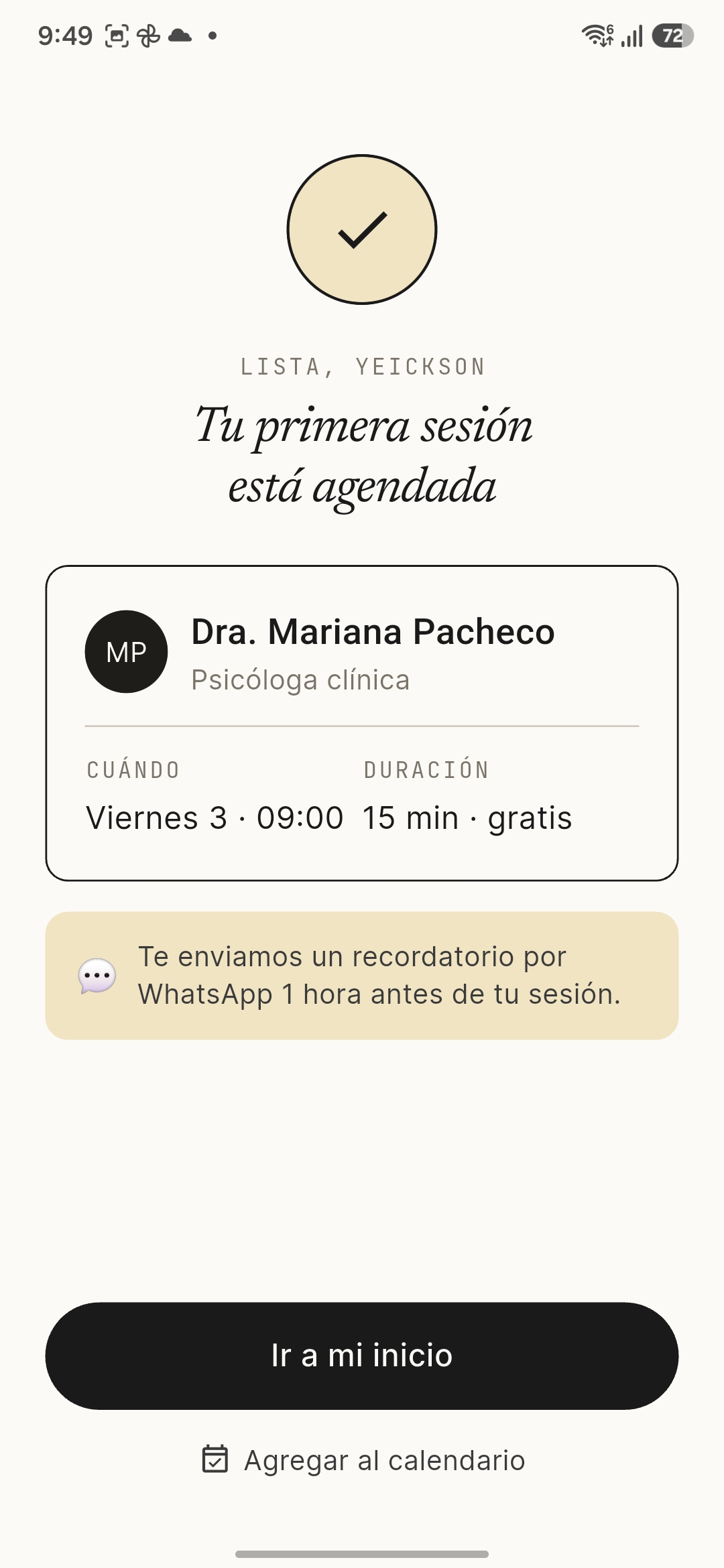 Sesión agendada